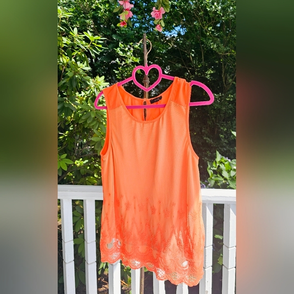 Neon Orange Lace Tank Blouse - Picture 1 of 9